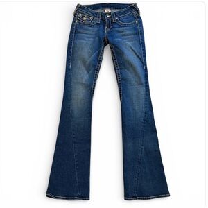 True Religion Disco Joey Big T Jeans Crystal Buttons Women’s 24 Flare Leg Y2K